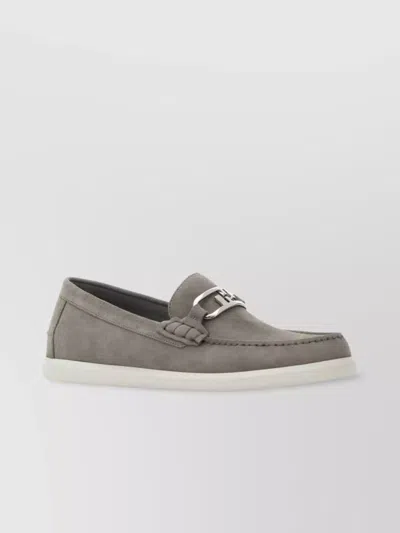 Fendi Suede O Lock Light Loafers With Metal Buckle In Gray