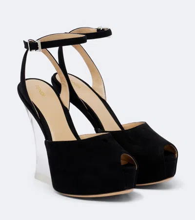 Fendi Suede Platform Peep-toe Pumps In Pink