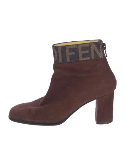 Pre-owned Fendi Suede Printed Boots In Burgundy