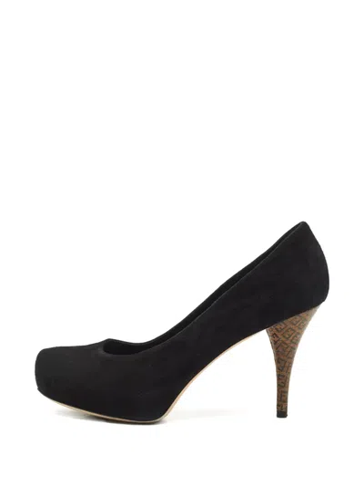 Pre-owned Fendi 95mm Suede Pumps In Black