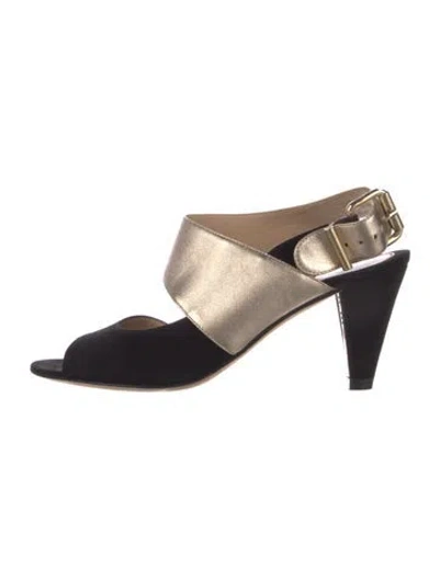Pre-owned Fendi Suede Sandals In Black/metallic