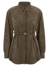Fendi Longline Collared Shirt Belted Waist In Brown