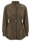 Fendi Longline Collared Shirt Belted Waist In Brown