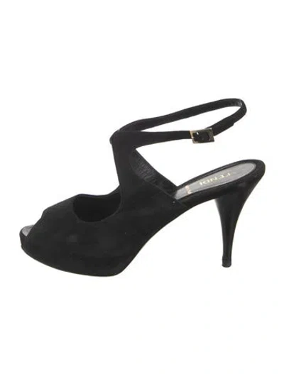 Pre-owned Fendi Suede Slingback Pumps In Black