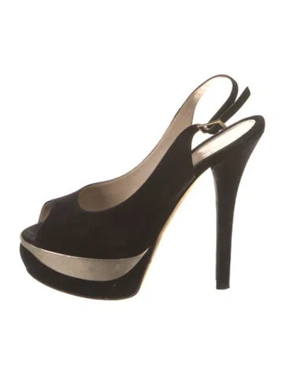 Pre-owned Fendi Suede Slingback Pumps In Gray