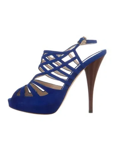 Pre-owned Fendi Suede Slingback Sandals In Blue