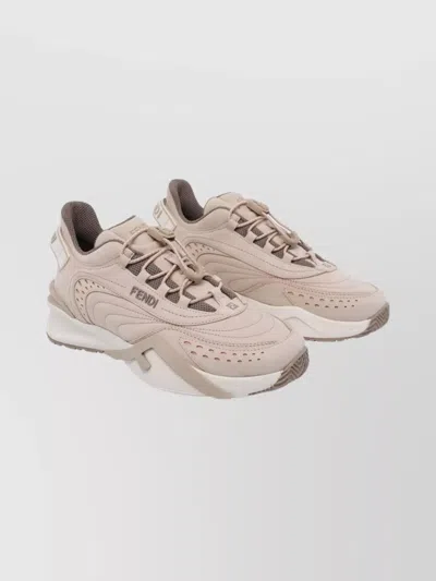 Fendi Suede Sneakers With Round Toe Design In Multi