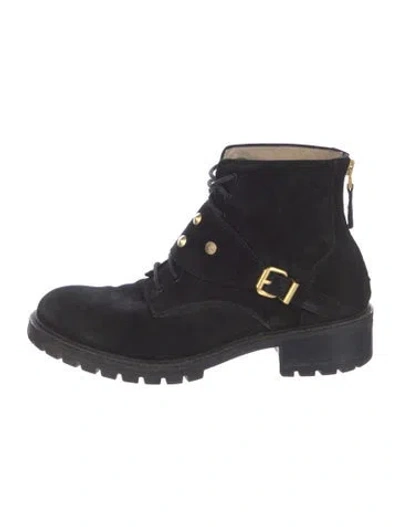 Pre-owned Fendi Suede Studded Accents Combat Boots In Black