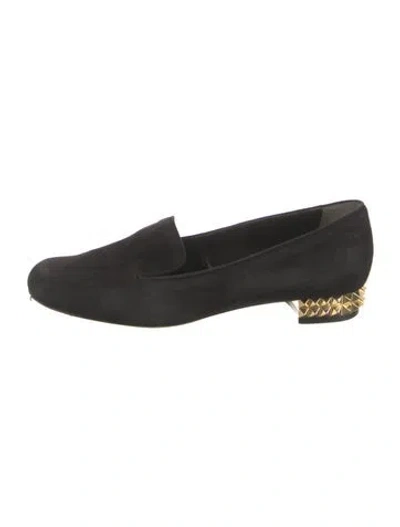 Pre-owned Fendi Suede Studded Accents Loafers In Black