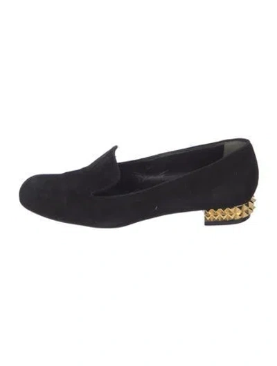 Pre-owned Fendi Suede Studded Accents Loafers In Black