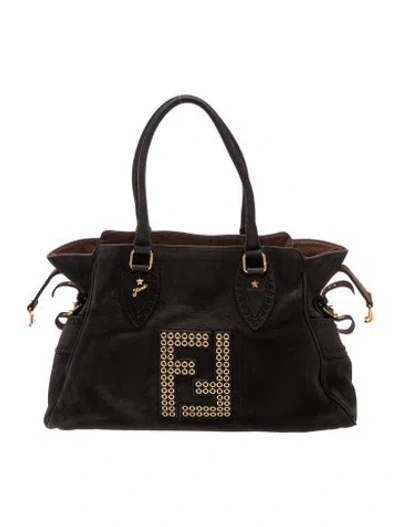 Pre-owned Fendi Suede Top Handle Bag In Black