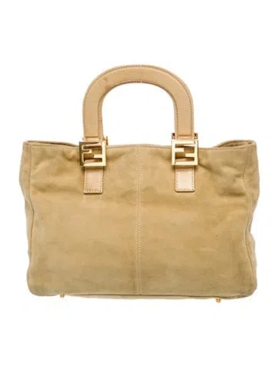 Pre-owned Fendi Suede Top Handle Bag In Neutral