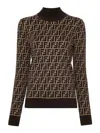 Fendi Ff Jacquard Turtleneck Sweater In Brown