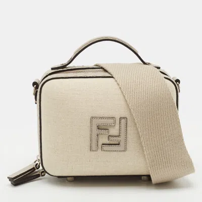 Pre-owned Fendi Suitcase Mini Beige Canvas And Leather Shoulder Bag In Sand