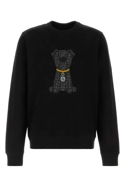 Fendi Men Black Cotton Maxi Ito Patch Sweatshirt In Multi