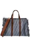 Fendi Summer Tote Ff Jacquard Fabric Shoulder Bag With Fringes In Blue