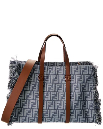 Fendi Summer Ff Denim & Leather Tote In Blue