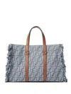Fendi Summer Tote Ff Jacquard Fabric Shoulder Bag With Fringes In Blue