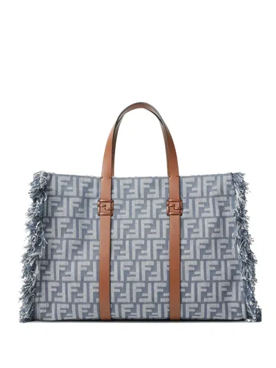 Fendi Summer Ff-logo Frayed Tote Bag In Blue
