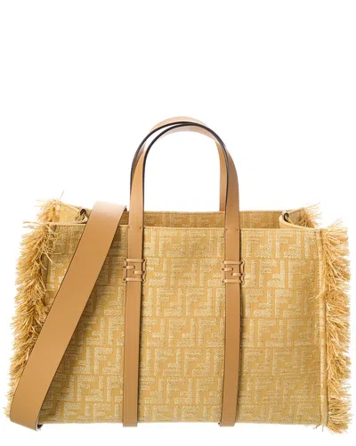 Fendi Summer Jacquard & Raffia Tote In Sand