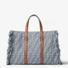 Fendi Summer Tote Bag In Blue Denim-effect Ff Jacquard