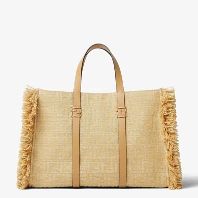 Fendi Summer Tote Bag In Jacquard Fabric With Ff In Raffia