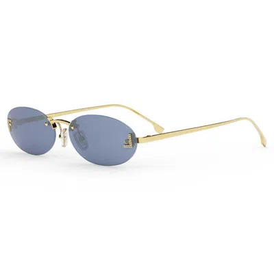 Pre-owned Fendi Sunglasses First Crystal Fe4075us-5430v Oval Gold Frame Blue Lens