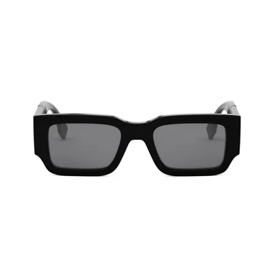 Fendi The  Diagonal 51mm Rectangular Sunglasses In Shiny Black/smoke