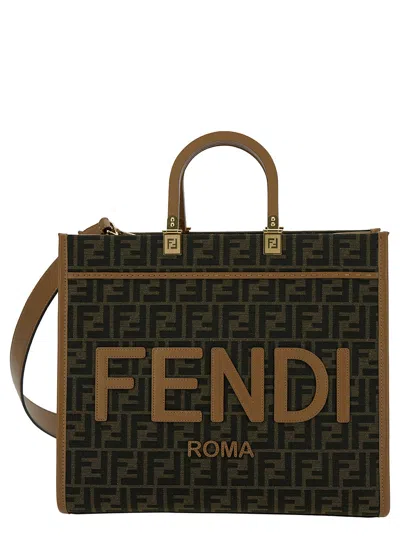 Fendi 'sunshine' Brown Handbag With Logo Detail In Ff Canvas Woman