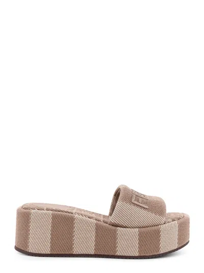 Fendi Sunshine Denim-effect Jacquard Flatform Slides In Multicolor