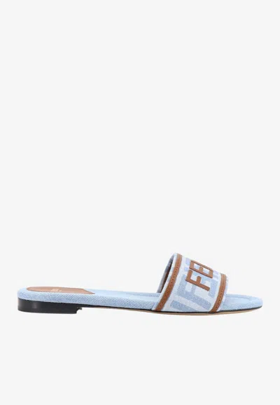 Fendi Sunshine Denim Flat Sandals In Blue