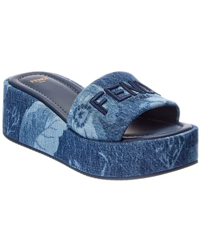 Fendi Sunshine Denim Platform Sandal In Blue