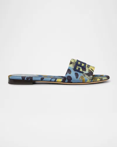 Fendi Sunshine Dew Drops Silk Satin Slides In Multi