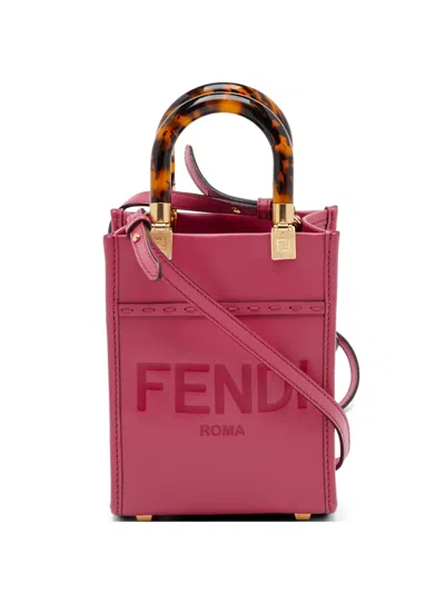 Pre-owned Fendi Sunshine Embossed Tote Bag In Pink