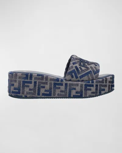 FENDI SUNSHINE FF CHENILLE JACQUARD PLATFORM SANDALS