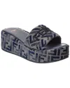 Fendi Sunshine Logo Jacquard Platform Slide Sandal In Blue