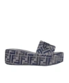 Fendi Sunshine Logo Jacquard Platform Slide Sandal In Gray