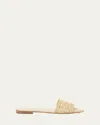 Fendi Sunshine Ff Raffia Leather Slide Sandals In Neutral
