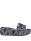 Fendi Sunshine Logo Jacquard Platform Slide Sandal In Grau