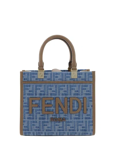 Fendi Sunshine Handbag In Denim+sand+os
