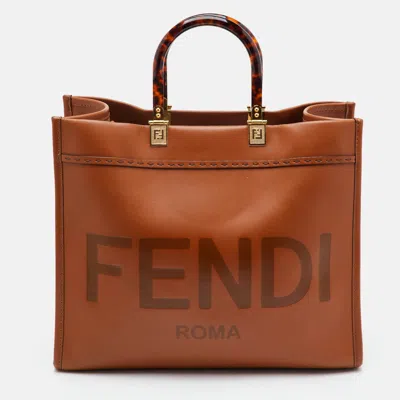 Pre-owned Fendi Sunshine Large Brown Leather Shopper Tote