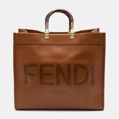 Pre-owned Fendi Sunshine Large Brown Leather Shopper Tote