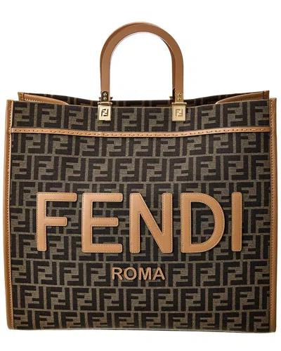 Fendi Sunshine Large Ff Jacquard & Leather Tote