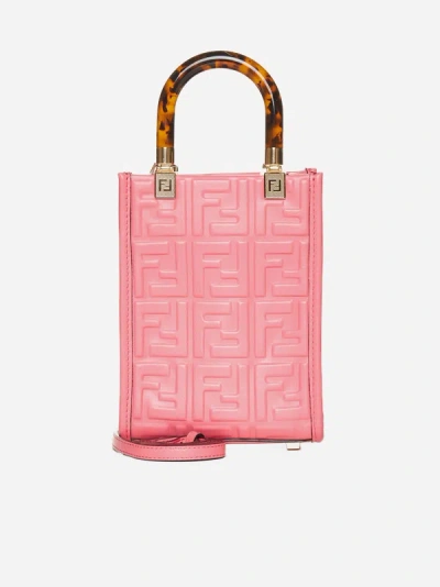 Fendi Sunshine Logo Embossed Mini Shoulder Bag In Pink