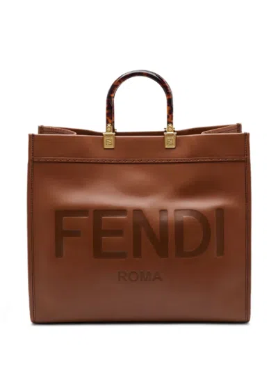 Pre-owned Fendi Sunshine Leather Tote Bag In Brown