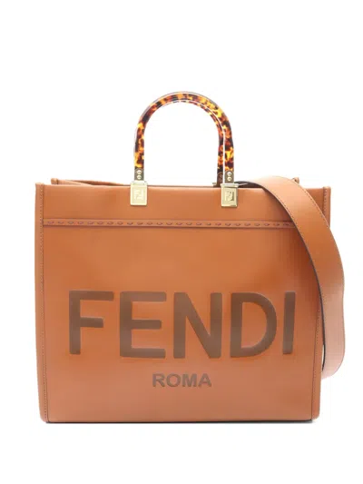 Pre-owned Fendi Sunshine Leather Tote Bag In Neutral