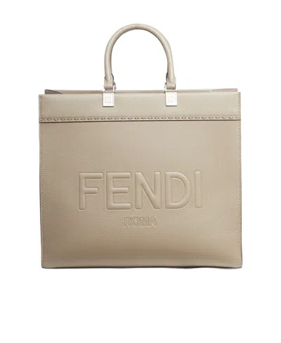 Fendi Sunshine Leather Tote Bag In Nude