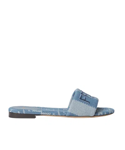 FENDI FENDI SUNSHINE DENIM-EFFECT JACQUARD SLIDES