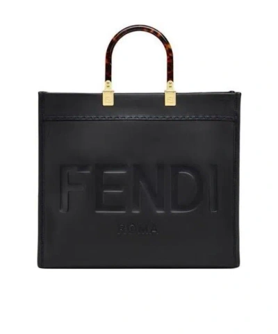 Fendi Sunshine Logo-debossed Tote In Black