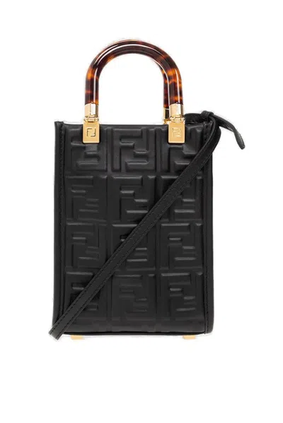 Fendi Sunshine Logo Embossed Mini Shoulder Bag In Black